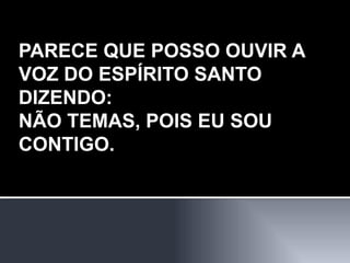 PARECE QUE POSSO OUVIR A VOZ DO ESPÍRITO SANTO DIZENDO: NÃO TEMAS, POIS EU SOU CONTIGO. 