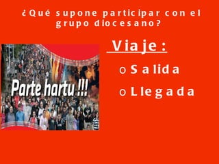 ¿Qué supone participar con el grupo diocesano? Viaje: Salida Llegada  