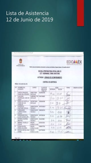 Lista de Asistencia
12 de Junio de 2019
 