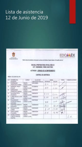Lista de asistencia
12 de Junio de 2019
 