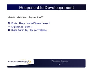 Responsable Développement Mathieu Mahmoun - Master 1 - CEI Poste : Responsable Développement Expérience : Bonne Signe Particulier : fan de Thalassa… 