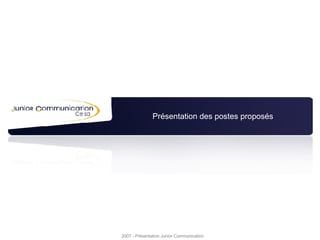 Présentation des postes proposés 2007 - Présentation Junior Communication 