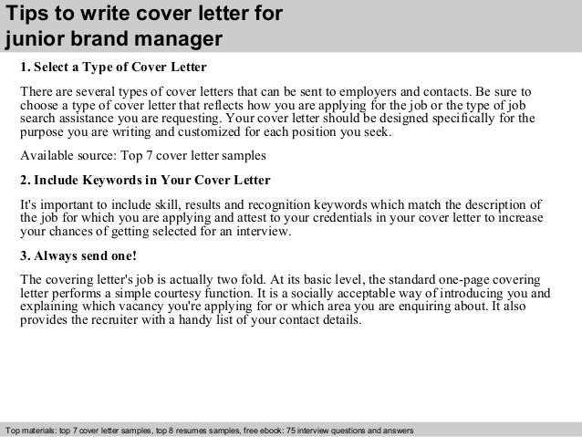 sample cover letter for junior brand manager