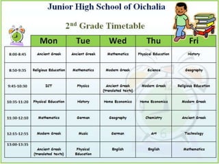 Junior high school of oichalia 2nd grade timetable