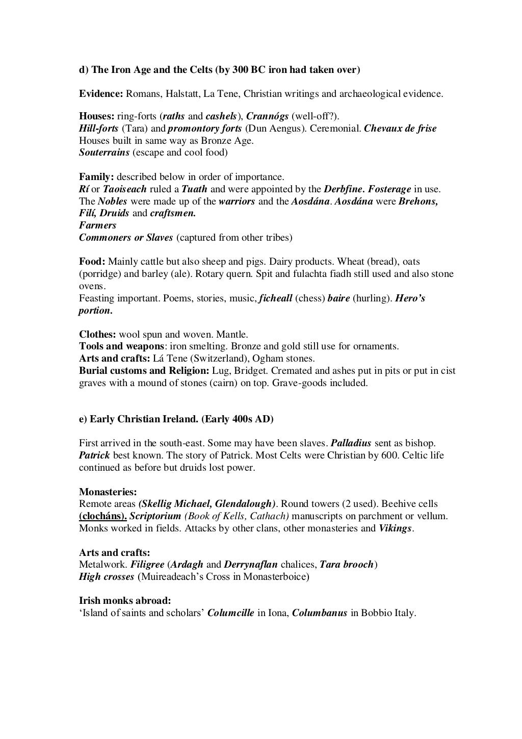 Junior Cert First Year History Notes