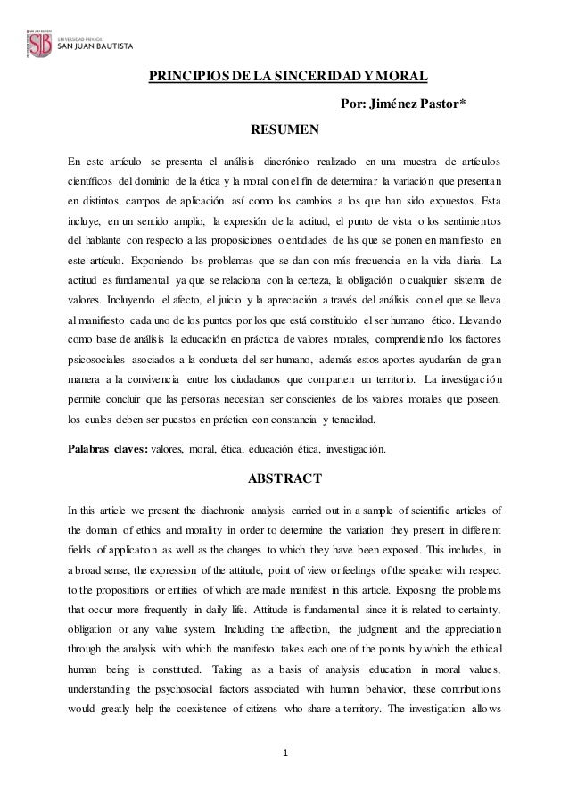 Principio De La Sinceridad Y Moral