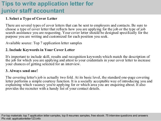 Junior staff accountant application letter