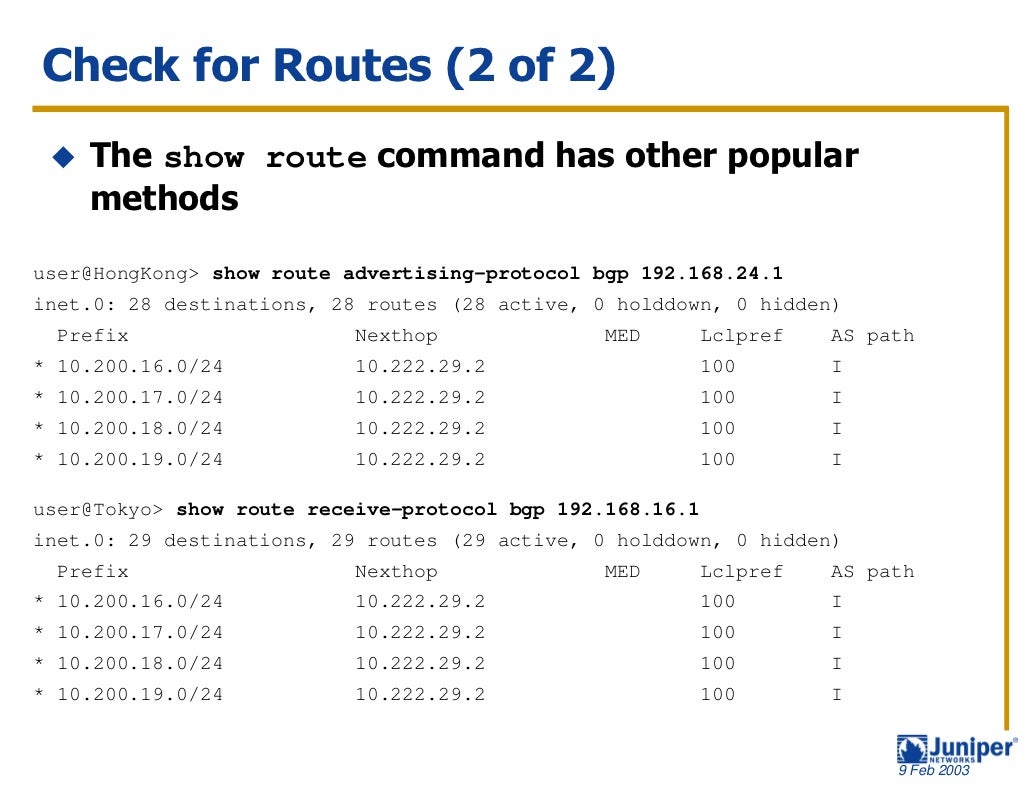 Troubleshooting BGP Juniper Examples