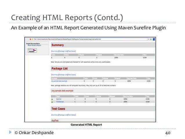 junit a unit testing framework junit report format