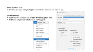 Junit Presentation Slide with explanation and code.pdf