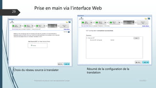 Prise en main via l’interface Web
12/1/2015Présentation et prise en main des équipements Juniper
29
Résumé de la configuration de la
translation
Choix du réseau source à translater
 