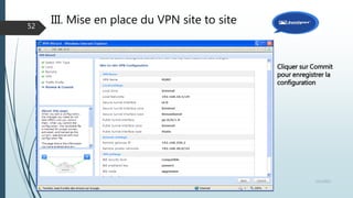 12/1/2015Présentation et prise en main des équipements Juniper
52
Cliquer sur Commit
pour enregistrer la
configuration
III. Mise en place du VPN site to site
 