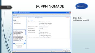 IV. VPN NOMADE
12/1/2015Présentation et prise en main des équipements Juniper
58
Choix de la
politique de sécurité
 