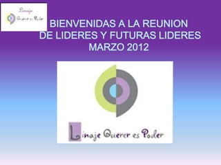 BIENVENIDAS A LA REUNION
DE LIDERES Y FUTURAS LIDERES
         MARZO 2012
 