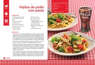 66 67
Cuece la pasta con bastante agua ligeramente salada; luego tira el agua,
dejaescurriryenfriar.Lavalascalabacitasycórtalasenrebanadas.Pelaun
diente de ajo y pícalo finamente. Lava el romero y sacúdelo para que se
seque; después pícalo en trozos gruesos. En un recipiente agrega el ajo,
2 cucharadas de aceite de oliva y las calabacitas; mezcla y deja reposar.
Fríe la mezcla de calabacitas hasta que dore. Condimenta con sal y
pimienta, y ponla en un plato hondo. Agrega la pasta y reserva.
Limpia y lava la lechuga. Quita los tallos y corta las hojas en tiras. Lava
los jitomates y pártelos en mitades. Vacía en un recipiente el vinagre,
el resto del aceite, sal y pimienta, y revuelve para hacer una vinagreta.
Agrega la mezcla de pasta y calabacitas, la lechuga, los jitomates y la
vinagreta; mezcla todo.
Lava la mejorana, el tomillo y el perejil. Quita los tallos y pica las hojas.
Pon a calentar la mantequilla en una sartén. Fríe a fuego alto las fajitas
de pollo hasta que se doren y cuezan bien. Sazona con sal y pimienta y,
al servir, añade la pasta, adorna con las hierbas y rocía el jugo de limón.
w 200 g de pasta de moñito
(o cualquier pasta corta)
w Sal
w 2 calabacitas (300 g)
w 1 diente de ajo
w 1 rama fresca de romero
w 4 cdas. de aceite de oliva
w Pimienta molida
w 150 g de lechuga
w 150 g de jitomates
w 2 a 3 cdas. de vinagre
w Ramas frescas de
mejorana, tomillo y perejil
(3 de cada hierba)
w 20 g de mantequilla
w 400 g de fajitas de pechuga
de pollo
w 1 cda. de jugo de limón
Fajitas de pollo
con pasta
INGREDIENTES
PREPARACIÓN
preparación
40 min
porciones
4
cocción
25 min
Información nutrimental por porción
CALORÍAS* •	 470
carbohidratos* • 	 42 g
PROTEÍNAS* • 	 33 g
GRASAS* • 	 19 g
*Los valores son aproximados.
 