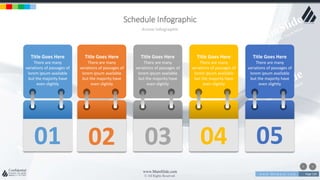 w w w . D o m a i n . c o m Page 139
www.MainSlide.com
© All Rights Reserved.
Confidential
Title Goes Here
There are many
variations of passages of
lorem ipsum available
but the majority have
even slightly
01
Schedule Infographic
Arrow Infographic
Title Goes Here
There are many
variations of passages of
lorem ipsum available
but the majority have
even slightly
02
Title Goes Here
There are many
variations of passages of
lorem ipsum available
but the majority have
even slightly
03
Title Goes Here
There are many
variations of passages of
lorem ipsum available
but the majority have
even slightly
04
Title Goes Here
There are many
variations of passages of
lorem ipsum available
but the majority have
even slightly
05
 