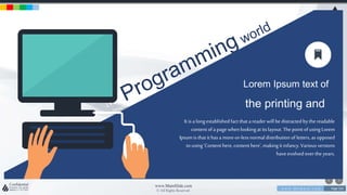 w w w . D o m a i n . c o m Page 154
www.MainSlide.com
© All Rights Reserved.
Confidential
It is a longestablishedfact that a reader will be distracted by the readable
contentofa page whenlookingat its layout.Thepointof using Lorem
Ipsumis that it hasa more-or-lessnormal distributionof letters, as opposed
to using'Contenthere, contenthere', makingit infancy.Various versions
have evolvedover the years.
Lorem Ipsum text of
the printing and
 