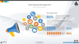 w w w . D o m a i n . c o m Page 158
www.MainSlide.com
© All Rights Reserved.
Confidential
Total Quality Management
Total Quality Management
80%
50%
There are many of the variations
passages lorem ipsum available
majority have suffered
Description Here
80%
There are many variations of passages of Lorem Ipsum
available, but the have suffered alteration in some form,
by humour, or randomized words
which don't believable
 