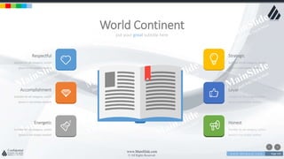 w w w . D o m a i n . c o m Page 195
www.MainSlide.com
© All Rights Reserved.
Confidential
put your great subtitle here
World Continent
Strategic
Suitable for all category, Lorem
Ipsum is not simply random
Loyal
Suitable for all category, Lorem
Ipsum is not simply random.
Honest
Suitable for all category, Lorem
Ipsum is not simply random
Respectful
Suitable for all category, Lorem
Ipsum is not simply random
Accomplishment
Suitable for all category, Lorem
Ipsum is not simply random
Energetic
Suitable for all category, Lorem
Ipsum is not simply random
 