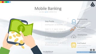 w w w . D o m a i n . c o m Page 201
www.MainSlide.com
© All Rights Reserved.
Confidential
put your great subtitle here
Mobile Banking
Brainstorming
Suitable for all category, Lorem Ipsum
is not simply random text.
End Product
Suitable for all category, Lorem Ipsum
is not simply random text.
Development
Suitable for all category, Lorem Ipsum is
not simply random text.
Prototyping
Suitable for all category, Lorem Ipsum
is not simply random text.
Step Puzzle
Something project you should know
Suitable for all categories business and
personal presentation, eaque ipsa quae ab
illo inventore veritatis et quasi architecto
beatae vitae dicta sunt explicabo. Suitable for
all categories business and personal
presentation,
eaque ipsa quae ab illo eaque ipsa quae ab
illo inventore veritatis et quasi
 