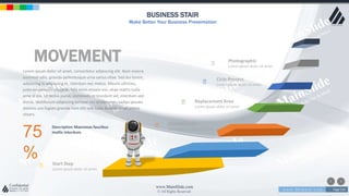 w w w . D o m a i n . c o m Page 234
www.MainSlide.com
© All Rights Reserved.
Confidential
BUSINESS STAIR
Make Better Your Business Presentation
Photographic
Lorem ipsum dolor sit amet.
Cicle Process
Lorem ipsum dolor sit amet.
Replacement Area
Lorem ipsum dolor sit amet.
Globalization
Lorem ipsum dolor sit amet.
Start Step
Lorem ipsum dolor sit amet.
MOVEMENT
Lorem ipsum dolor sit amet, consectetur adipiscing elit. Nam viverra
euismod odio, gravida pellentesque urna varius vitae. Sed dui lorem,
adipiscing in adipiscing et, interdum nec metus. Mauris ultricies,
justo eu convallis placerat, felis enim ornare nisi, vitae mattis nulla
ante id dui. Ut lectus purus, commodo et tincidunt vel, interdum sed
lectus. Vestibulum adipiscing tempor nisi id elementu sadips ipsums
dolores uns fugiats gravida nam elit vols nulla dolores amet untras
sitsers.
75
%
Description Maecenas faucibus
mollis interdum.
 