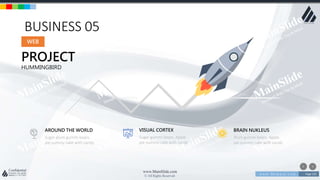 w w w . D o m a i n . c o m Page 235
www.MainSlide.com
© All Rights Reserved.
Confidential
BUSINESS 05
PROJECT
HUMMINGBIRD
WEB
Plum gummi bears. Apple
pie yummy cake with candy
BRAIN NUKLEUS
Sugar gummi bears. Apple
pie yummy cake with candy
VISUAL CORTEX
Sugar plum gummi bears.
pie yummy cake with candy
AROUND THE WORLD
 