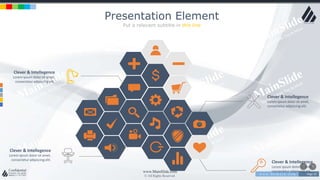 w w w . D o m a i n . c o m Page 33
www.MainSlide.com
© All Rights Reserved.
Confidential
Presentation Element
Put a relevant subtitle in this line
Clever & Intellegence
Lorem ipsum dolor sit amet,
consectetur adipiscing elit.
Clever & Intellegence
Lorem ipsum dolor sit amet,
consectetur adipiscing elit.
Clever & Intellegence
Lorem ipsum dolor sit amet,
consectetur adipiscing elit.
Clever & Intellegence
Lorem ipsum dolor sit amet,
consectetur adipiscing elit.
 