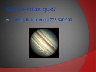 Saviez-vous que?L`orbite de Jupiter est 778 330 000.
