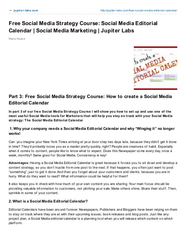 free social media strategy course part 3 social media editorial cal