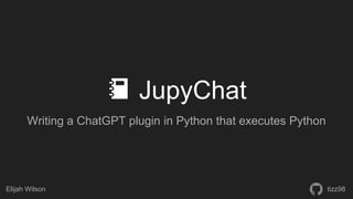 📓 JupyChat
Writing a ChatGPT plugin in Python that executes Python
Elijah Wilson tizz98
 