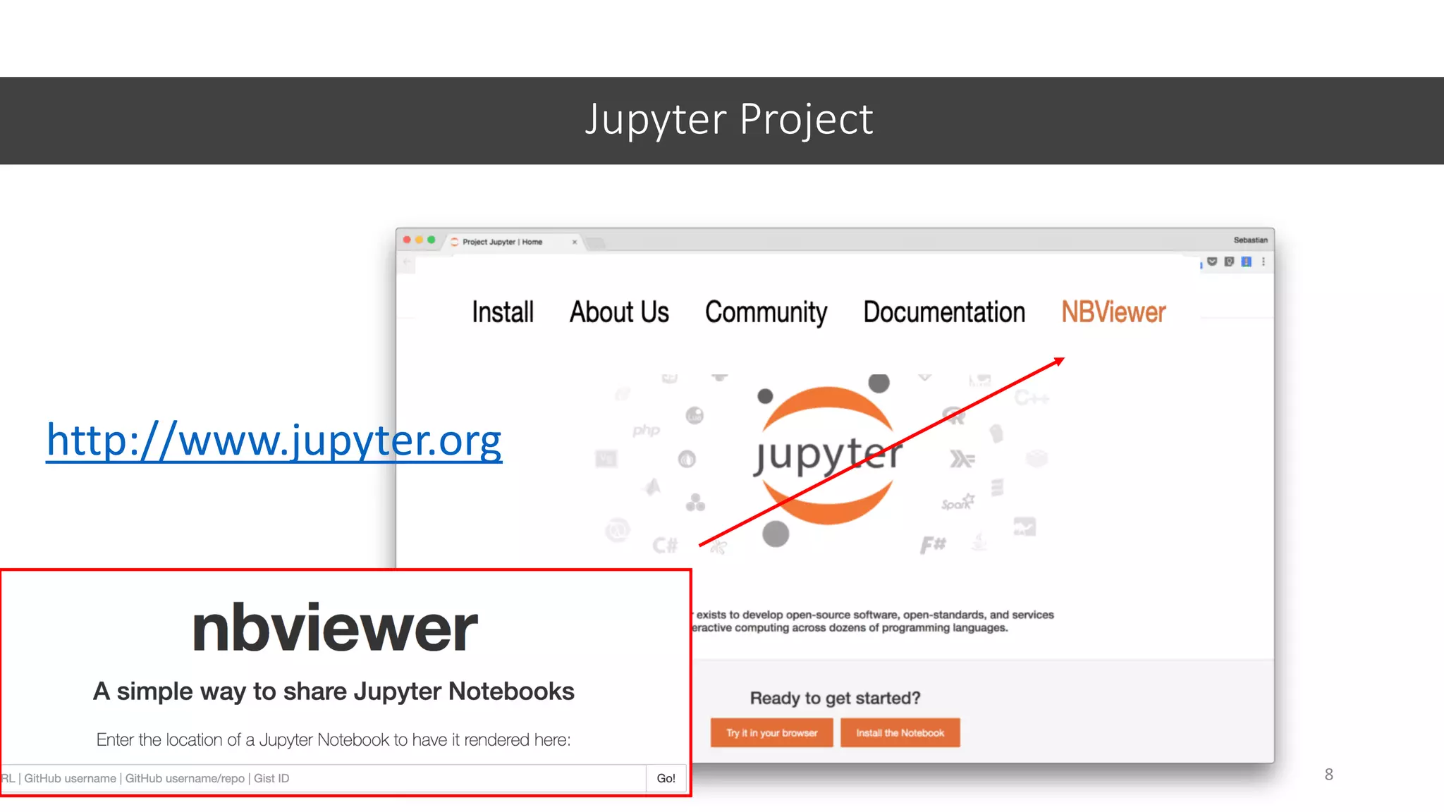 Jupyter Project
8
http://www.jupyter.org
 