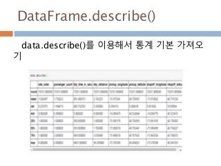 DataFrame.describe()
data.describe()를 이용해서 통계 기본 가져오
기
 