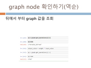 Tensorflow : graph op name
graph = tf.get_default_graph() 정의 후에
operation node 명 조회
 