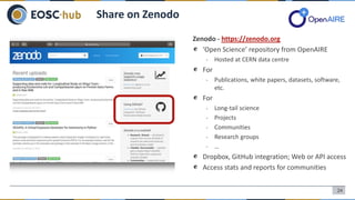 Zenodo Repository Reproducible Open Science with EGI Notebooks, Binder and Zenodo | PPTX