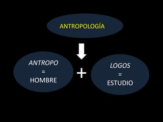 ANTROPOLOGÍA 
ANTROPO 
= 
HOMBRE 
LOGOS 
= 
ESTUDIO 
+  