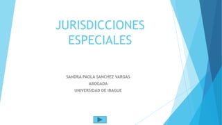 JURISDICCIONES
ESPECIALES
SANDRA PAOLA SANCHEZ VARGAS
ABOGADA
UNIVERSIDAD DE IBAGUE
 