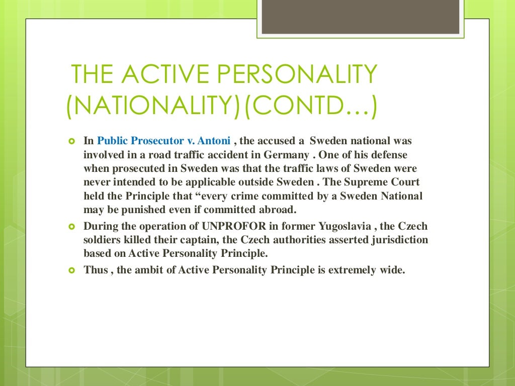 Jurisdiction active and passive personality, protective principle and