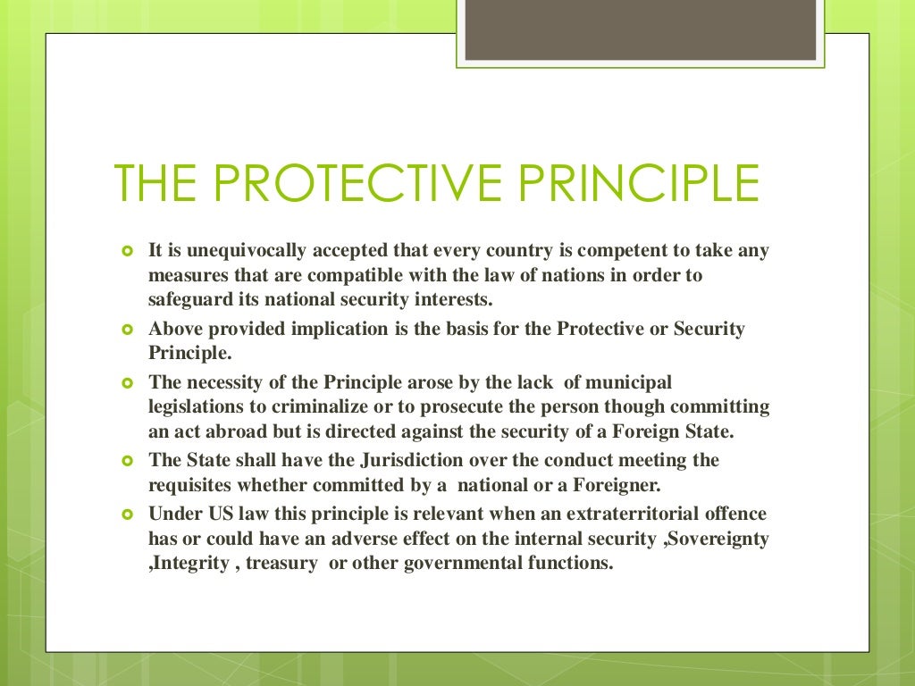Jurisdiction active and passive personality, protective principle and