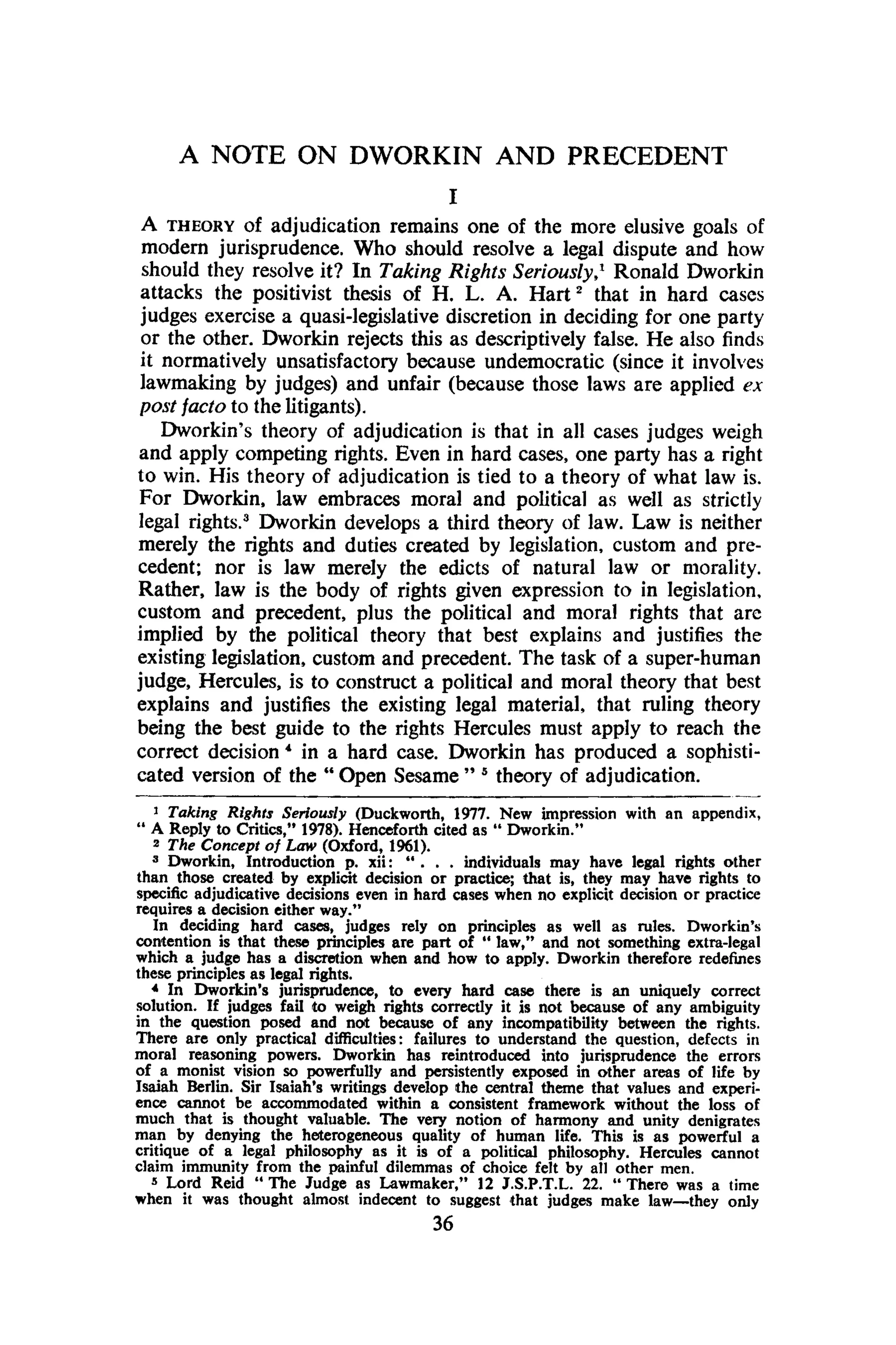 Jurisprudence - Dworkin Theory of Adjudication | PDF