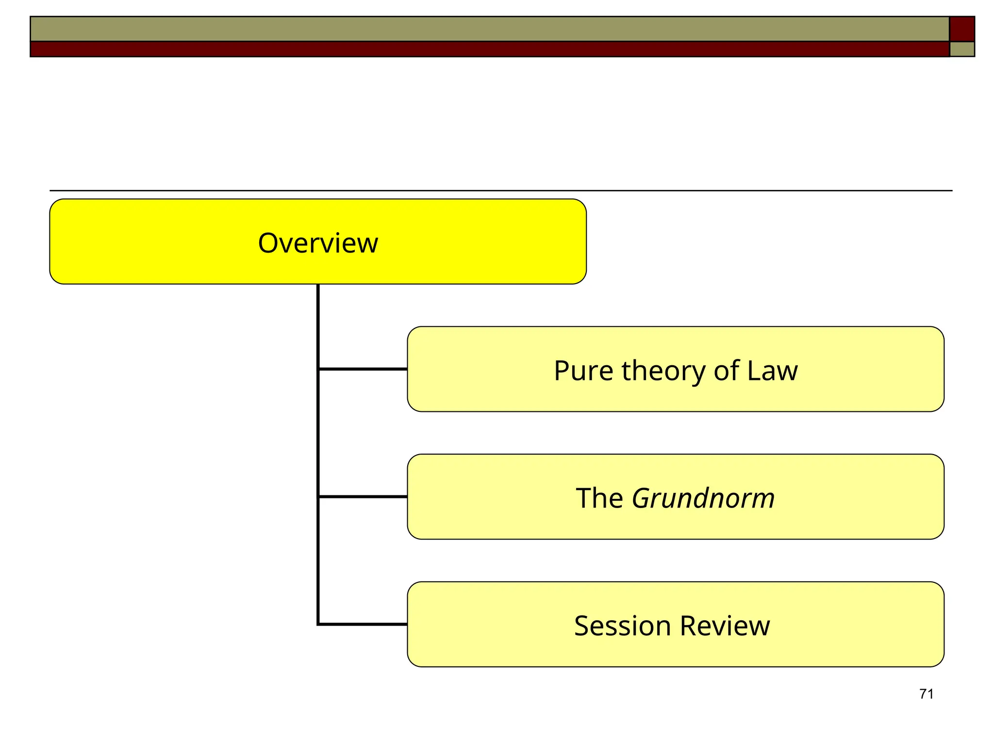 71
Overview
Pure theory of Law
The Grundnorm
Session Review
 