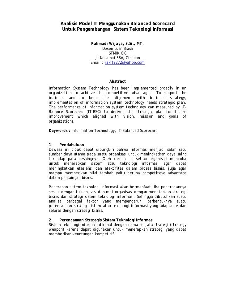 Jurnal Analisis Model It Menggunakan Balanced Scorecard
