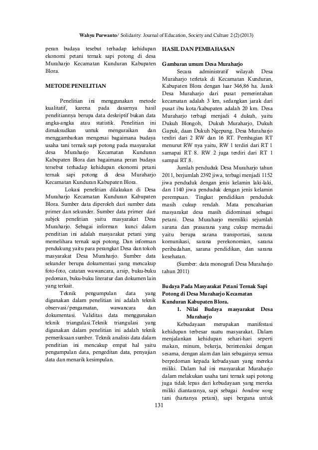 Peran Budaya Usaha Tani Ternak Sapi Potong Dalam Kehidupan Ekonomi Pe
