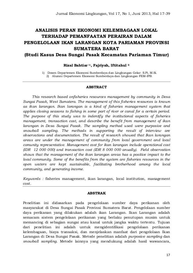 Jurnal Ekonomi Lingkungan Vol 17 No 1 Ipb