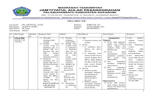 Jurnal Harian Guru Ust Ali Kls 7