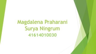 Magdalena Praharani 
Surya Ningrum 
41614010030 
 