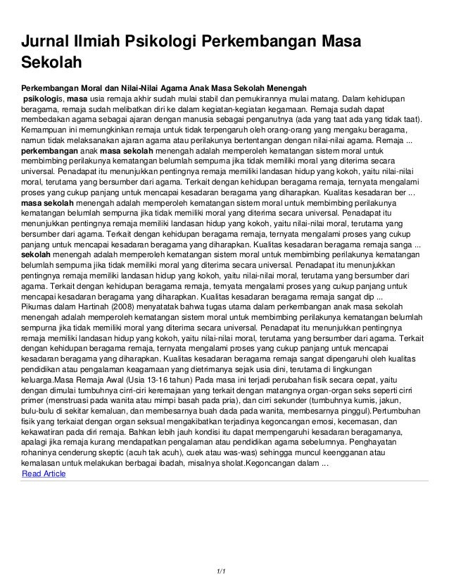 Jurnal ilmiah psikologi perkembangan masa sekolah