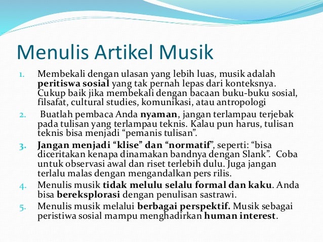 Jurnalisme musik & pelatihan menulis artikel