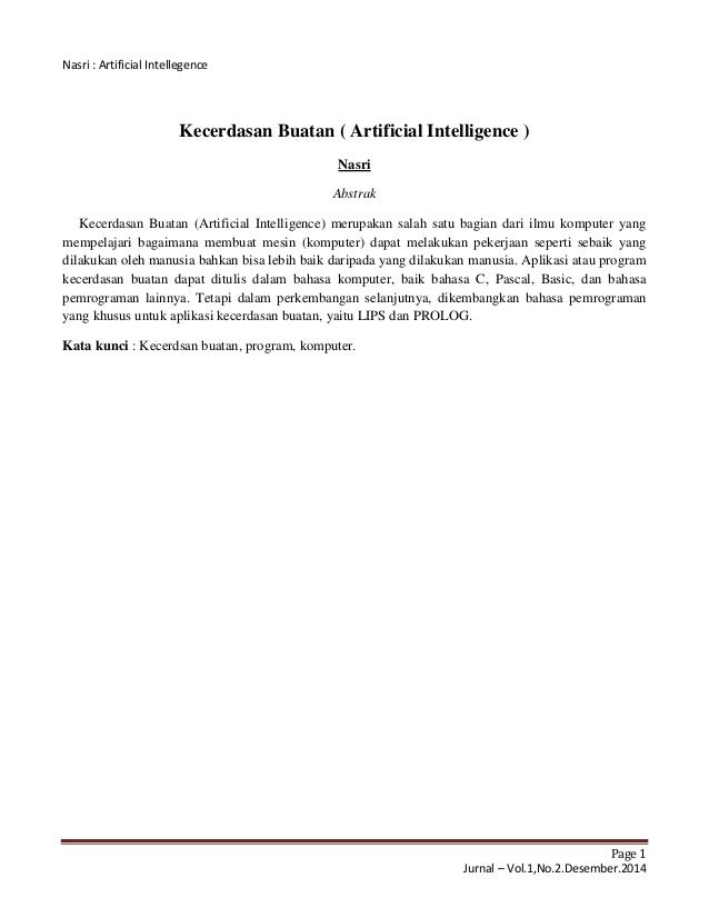 Jurnal kecerdasan buatan Jurnal kecerdasan buatan