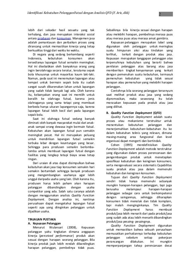 IDENTIFIKASI KEBUTUHAN PELANGGAN FUTSAL DENGAN ANALISIS 