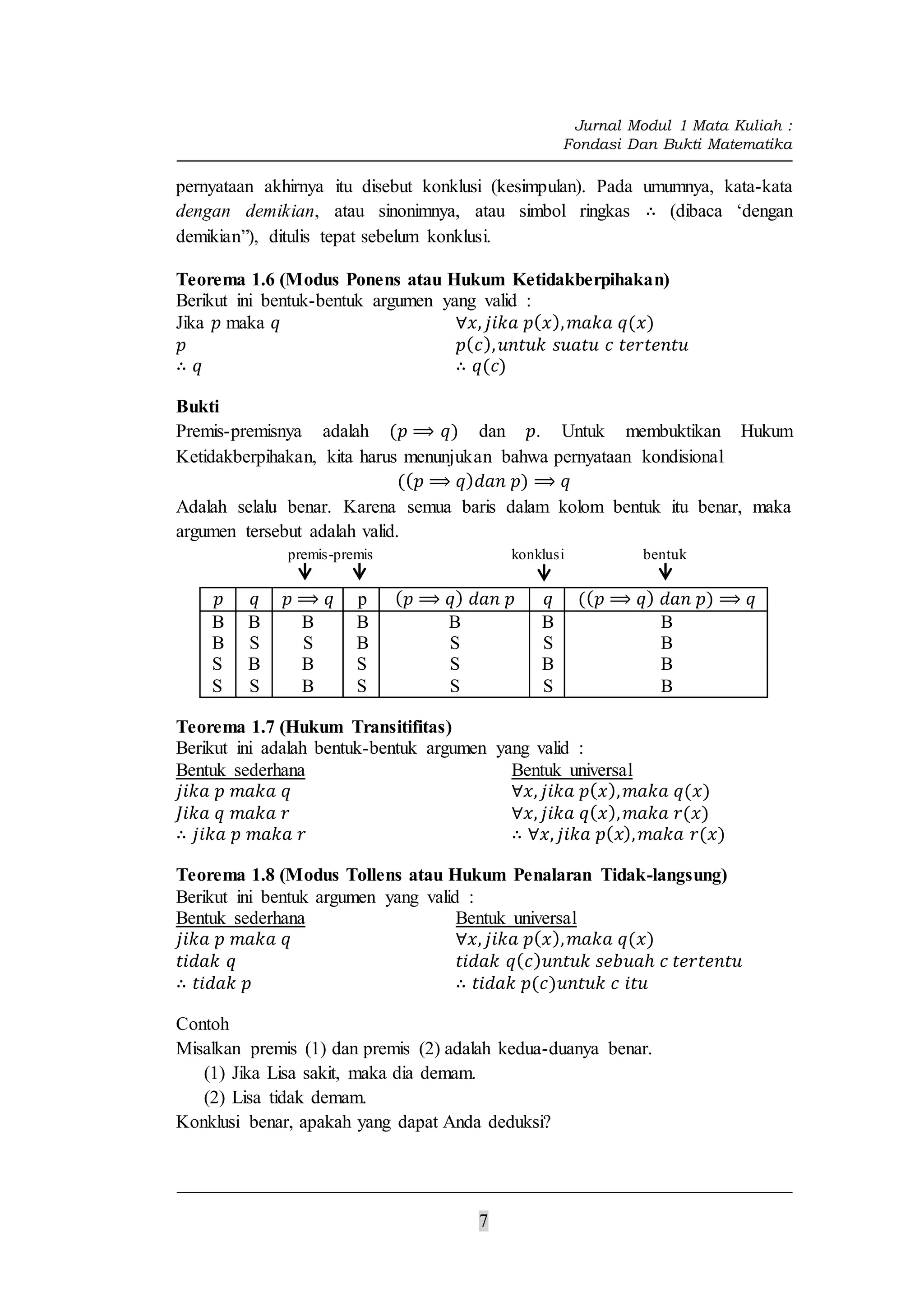 Jurnal modul 1 logika matematika | DOCX